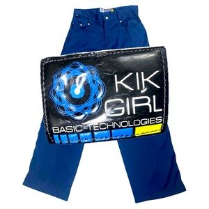 KIKGIRL 90’s Rave Nylon Pant Wide Leg High Rise Navy Blue Size 9 Y2K Retro